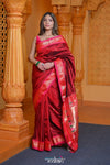 Virasat ~ Handloom Pure Silk Paithani with Most Traditional Double Pallu in Delight Maroon - verymuchindian.com