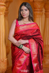 Virasat ~ Handloom Pure Silk Paithani with Most Traditional Double Pallu in Delight Maroon - verymuchindian.com