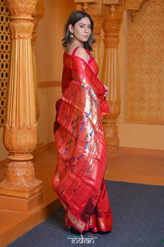 Virasat ~ Handloom Pure Silk Paithani with Most Traditional Double Pallu in Delight Maroon - verymuchindian.com