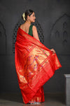 Virasat ~ Handloom Pure Silk Paithani with Most Traditional Double Pallu in Delight Red - verymuchindian.com