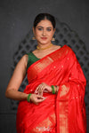 Virasat ~ Handloom Pure Silk Paithani with Most Traditional Double Pallu in Delight Red - verymuchindian.com
