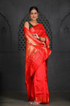 Virasat ~ Handloom Pure Silk Paithani with Most Traditional Double Pallu in Delight Red - verymuchindian.com