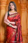 Virasat ~ Handloom Pure Silk Paithani with Most Traditional Double Pallu in Maroon - verymuchindian.com