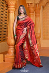 Virasat ~ Handloom Pure Silk Paithani with Most Traditional Double Pallu in Maroon - verymuchindian.com
