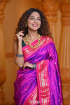 Virasat ~ Handloom Pure Silk Paithani with Most Traditional Double Pallu in Pink Purple - verymuchindian.com