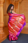 Virasat ~ Handloom Pure Silk Paithani with Most Traditional Double Pallu in Pink Purple - verymuchindian.com