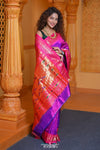 Virasat ~ Handloom Pure Silk Paithani with Most Traditional Double Pallu in Pink Purple - verymuchindian.com