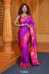 Virasat ~ Handloom Pure Silk Paithani with Most Traditional Double Pallu in Pink Purple - verymuchindian.com