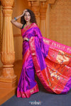 Virasat ~ Handloom Pure Silk Paithani with Most Traditional Double Pallu in Pink Purple - verymuchindian.com