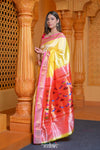 Virasat ~ Handloom Pure Silk Paithani with Most Traditional Double Pallu in Sunlight Yellow - verymuchindian.com