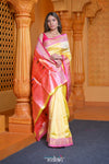 Virasat ~ Handloom Pure Silk Paithani with Most Traditional Double Pallu in Sunlight Yellow - verymuchindian.com