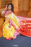 Virasat ~ Handloom Pure Silk Paithani with Most Traditional Double Pallu in Sunlight Yellow - verymuchindian.com