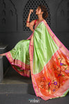 Virasat ~ Handloom Pure Silk Paithani with Parrot Pallu in Light Green - verymuchindian.com