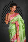 Virasat ~ Handloom Pure Silk Paithani with Parrot Pallu in Light Green - verymuchindian.com