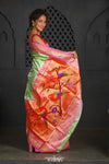 Virasat ~ Handloom Pure Silk Paithani with Parrot Pallu in Light Green - verymuchindian.com