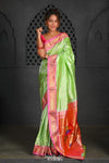 Virasat ~ Handloom Pure Silk Paithani with Parrot Pallu in Light Green - verymuchindian.com