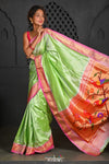 Virasat ~ Handloom Pure Silk Paithani with Parrot Pallu in Light Green - verymuchindian.com