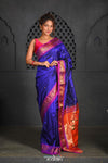Virasat ~ Handloom Pure Silk Paithani with Parrot Pallu in Royal Blue - verymuchindian.com