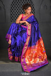 Virasat ~ Handloom Pure Silk Paithani with Parrot Pallu in Royal Blue - verymuchindian.com