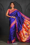 Virasat ~ Handloom Pure Silk Paithani with Parrot Pallu in Royal Blue - verymuchindian.com
