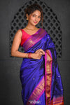 Virasat ~ Handloom Pure Silk Paithani with Parrot Pallu in Royal Blue - verymuchindian.com