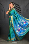 Virasat ~ Handloom Pure Silk Paithani with Peacock Pallu in Dual Tone Turquoise Blue - verymuchindian.com