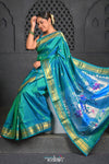 Virasat ~ Handloom Pure Silk Paithani with Peacock Pallu in Dual Tone Turquoise Blue - verymuchindian.com