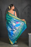 Virasat ~ Handloom Pure Silk Paithani with Peacock Pallu in Dual Tone Turquoise Blue - verymuchindian.com