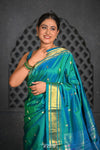 Virasat ~ Handloom Pure Silk Paithani with Peacock Pallu in Dual Tone Turquoise Blue - verymuchindian.com