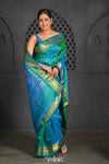 Virasat ~ Handloom Pure Silk Paithani with Peacock Pallu in Dual Tone Turquoise Blue - verymuchindian.com