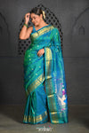 Virasat ~ Handloom Pure Silk Paithani with Peacock Pallu in Dual Tone Turquoise Blue - verymuchindian.com