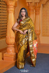 Virasat ~ Handloom Pure Silk Paithani with Peacock Pallu in Golden Yellow - verymuchindian.com