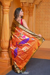 Virasat ~ Handloom Pure Silk Paithani with Peacock Pallu in Golden Yellow - verymuchindian.com
