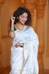 Virasat ~ Handloom Pure Silk Paithani with Peacock Pallu in Starlight White - verymuchindian.com