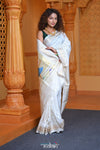 Virasat ~ Handloom Pure Silk Paithani with Peacock Pallu in Starlight White - verymuchindian.com