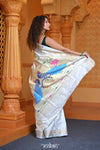 Virasat ~ Handloom Pure Silk Paithani with Peacock Pallu in Starlight White - verymuchindian.com