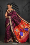 Virasat ~ Handloom Pure Silk Paithani with Peacock Pallu in Wine - verymuchindian.com
