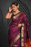 Virasat ~ Handloom Pure Silk Paithani with Peacock Pallu in Wine - verymuchindian.com