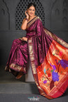 Virasat ~ Handloom Pure Silk Paithani with Peacock Pallu in Wine - verymuchindian.com