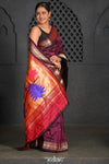 Virasat ~ Handloom Pure Silk Paithani with Peacock Pallu in Wine - verymuchindian.com