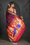 Virasat ~ Handloom Pure Silk Paithani with Peacock Pallu in Wine - verymuchindian.com