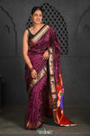 Virasat ~ Handloom Pure Silk Paithani with Peacock Pallu in Wine - verymuchindian.com