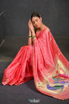 Virasat ~ Handloom Pure Silk Paithani with Radha Krishna Pallu in Peach - verymuchindian.com