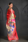 Virasat ~ Handloom Pure Silk Paithani with Radha Krishna Pallu in Peach - verymuchindian.com