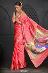 Virasat ~ Handloom Pure Silk Paithani with Radha Krishna Pallu in Peach - verymuchindian.com