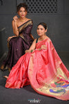 Virasat ~ Handloom Pure Silk Paithani with Radha Krishna Pallu in Peach - verymuchindian.com