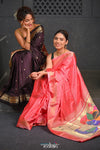 Virasat ~ Handloom Pure Silk Paithani with Radha Krishna Pallu in Peach - verymuchindian.com