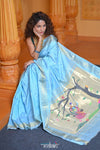 Virasat ~ Handloom Pure Silk Paithani with Radha Krishna Pallu in Sky Blue - verymuchindian.com