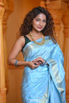 Virasat ~ Handloom Pure Silk Paithani with Radha Krishna Pallu in Sky Blue - verymuchindian.com