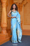 Virasat ~ Handloom Pure Silk Paithani with Radha Krishna Pallu in Sky Blue - verymuchindian.com